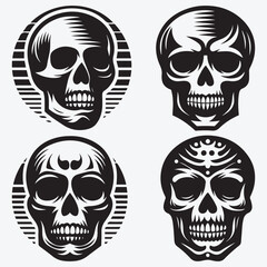 Fototapeta premium Set of Skull Silhouettes Clip Art Vector Illustration Isolated on White Background