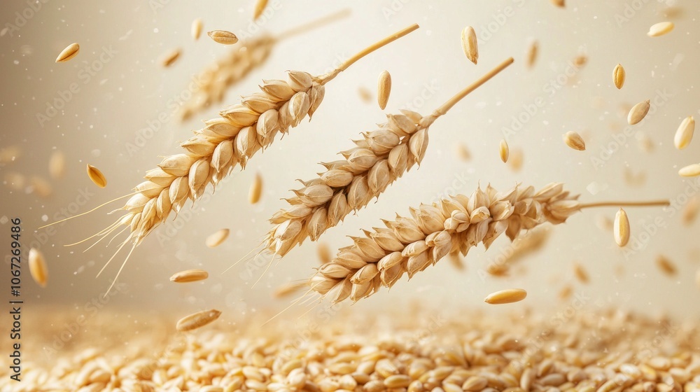 Poster wheat groats are shown separately and noticeably elevated bright background creating visually striki