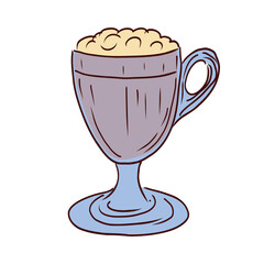 Coffee with cream dessert in flat design. Viennese beverage in glass mug. Vector illustration isolated.