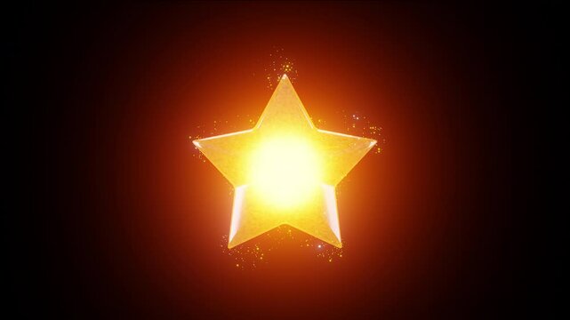 Rotating Lamp Star on black color background. loop 4K video with turning five-pointed Star for ratings or decoring your movies and apps.