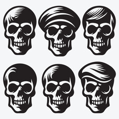 Obraz premium Set of Skull Silhouettes Clip Art Vector Illustration Isolated on White Background