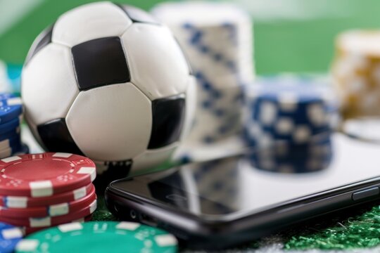 Soccer betting and online gambling concept with chips and smartphone - Powered by Adobe