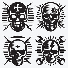 Fototapeta premium Skull Silhouettes Bundle Clip Art Vector Illustration Isolated on White Background