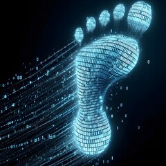 Digital Footprint: A footprint made of binary code, symbolizing the lasting digital footprint left online