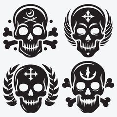 Obraz premium Skull Silhouettes Bundle Clip Art Vector Illustration Isolated on White Background