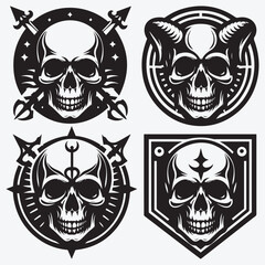 Fototapeta premium Skull Silhouettes Bundle Clip Art Vector Illustration Isolated on White Background