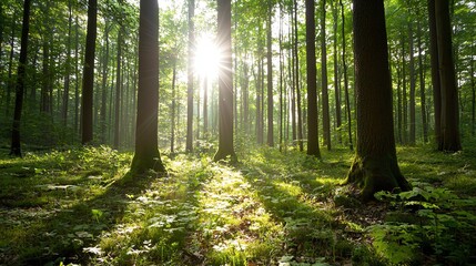 Obraz premium Dense forest absorbing carbon emissions, symbolizing netzero goals, naturebased climate solution