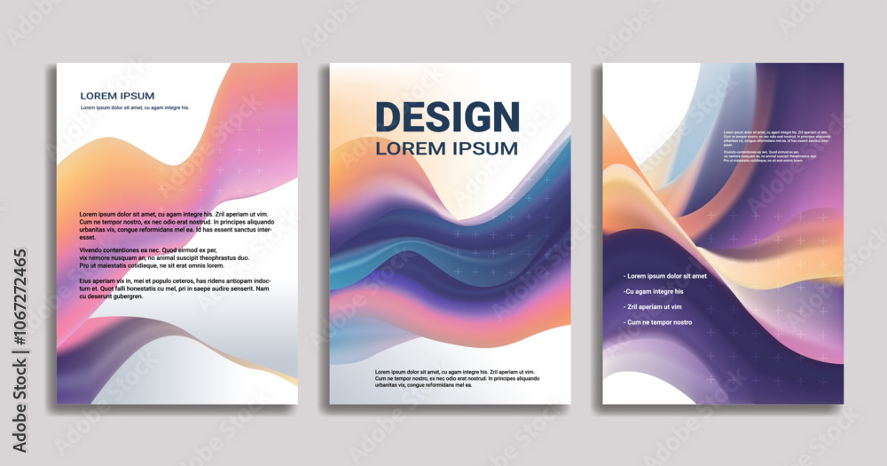 Poster magazine cover with abstract wave design for advertising and branding. dynamic flowing shapes with v