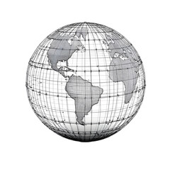 Wireframe Globe with Map Overlay Symbolizing Technology and Geography