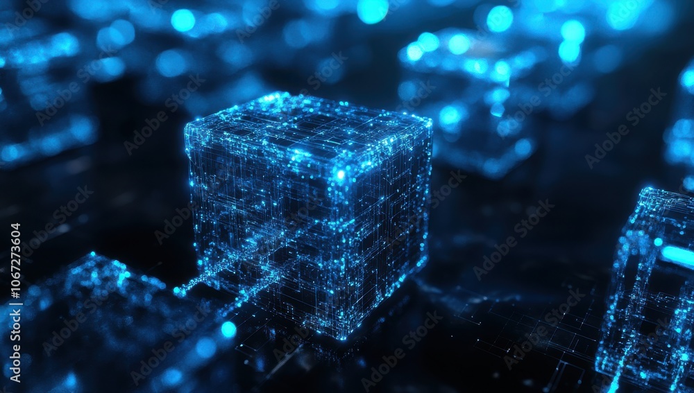 Poster digital blue blocks symbolizing blockchain technology