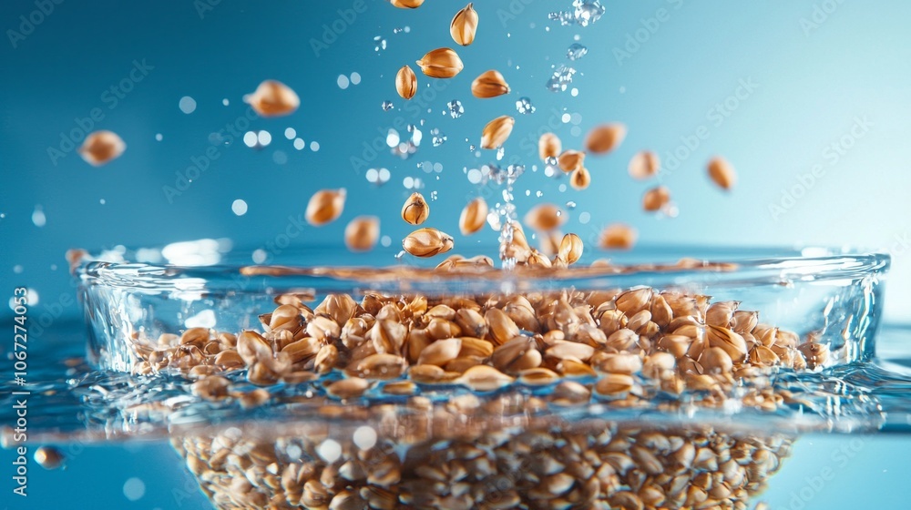 Aufkleber buckwheat grains float gracefully clear water demonstrating their unique separation and texture vibr