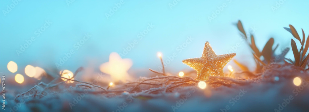 Poster festive scene featuring golden stars and soft glowing lights, creating warm and magical atmosphere p