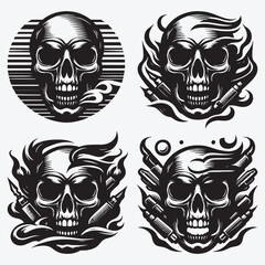 Obraz premium Skull Silhouettes Bundle Clip Art Vector Illustration Isolated on White Background