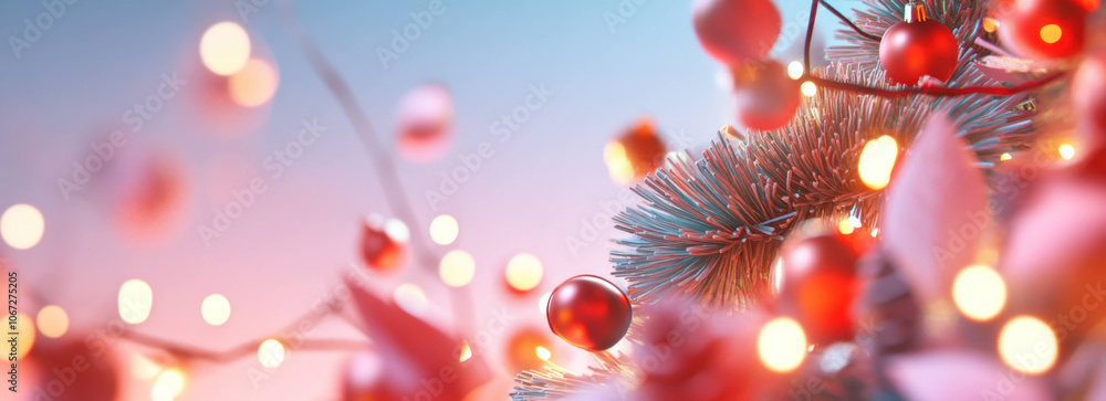 Aufkleber festive christmas scene featuring colorful ornaments and lights, creating warm and joyful atmosphere