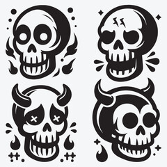 Obraz premium Skull Silhouettes Bundle Clip Art Vector Illustration Isolated on White Background
