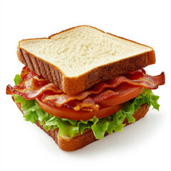 A classic BLT sandwich with bacon, lettuce, and tomato, isolated on a white background, showcasing layers and crispness