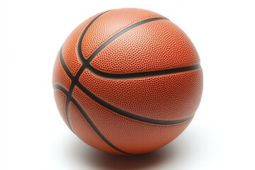 Fototapeta premium This basketball features the traditional round shape with four thick seams. The textured surface and light shadow create depth, presenting a classic representation of a popular sporting equipment on a