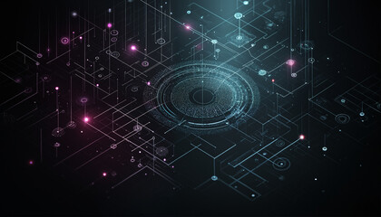 Cybernetic Eye: Abstract Digital Network. Futuristic technology concept with glowing lines, nodes, and a central eye-like structure.  Perfect for tech, AI, and cybersecurity themes. 