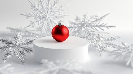 Christmas stage with Ornaments and Snowflake. empty Podium for christmas products