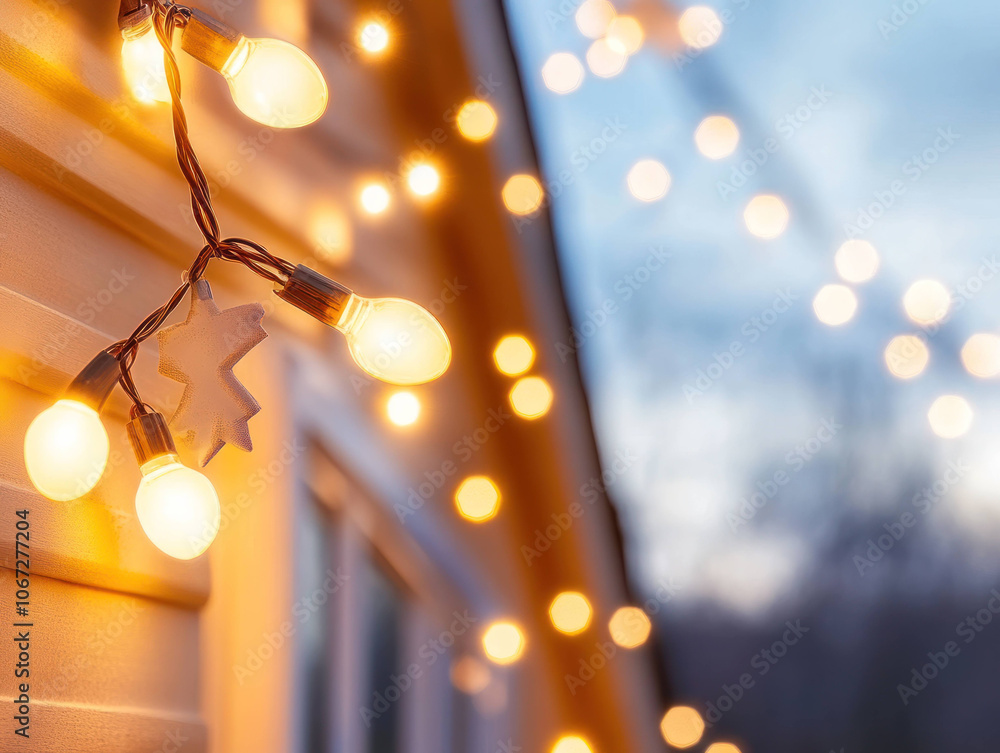 Aufkleber festive outdoor display with warm string lights illuminating cozy atmosphere. soft glow creates chee