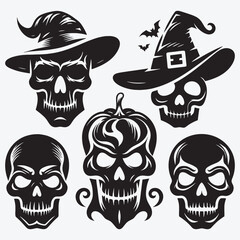 Skull Silhouettes Bundle Clip Art Vector Illustration Isolated on White Background