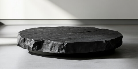Minimalist black stone platform with an elegant, uneven texture, designed for displaying products with a premium look