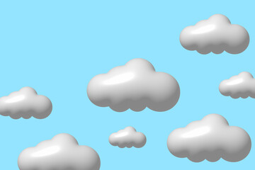 3D Clouds Pattern On Light Blue Background With Copy Space. Illustration