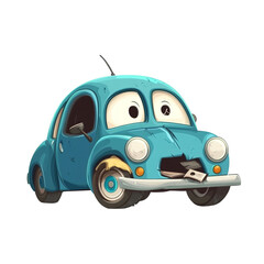 Cartoon Blue Car with Big Eyes