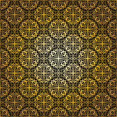 Geometric gold lace seamless pattern. Arabic tile lattice vector background.