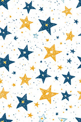 Vertical Stars Seamless Pattern. Seamless Blue and Golden Stars Pattern on White Background.