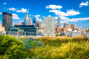 City of Philadelphia skyline view from Cira Green park