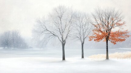 Serene Winter Landscape with Snow-Covered Trees