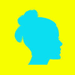 blue silhouette illustration of a woman's head on yellow background