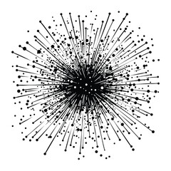 Silhouette of Happy New Year festive starbursts on a solid white background