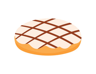 Vanilla Doughnut with Chocolate Drizzle Pastry Bakery in Flat Cartoon Animated Vector Illustration