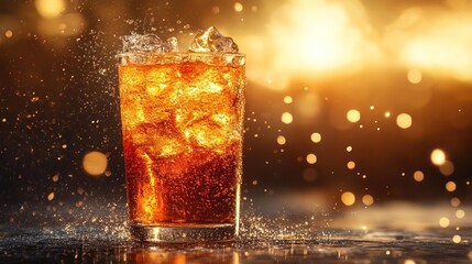 Bubbles rising from a frothy, carbonated beverage being poured into a glass.