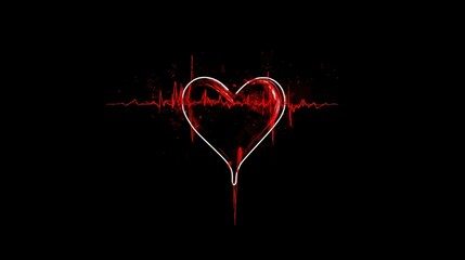 Red heart shape with an electrocardiogram (ECG) line running through it on a black background, with the heart appearing to bleed at the bottom