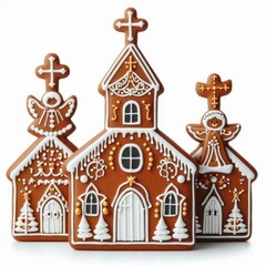 Gingerbread cookies isolated on white background. 
Generated with AI.