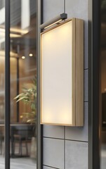 Stylish backlit signboard mounted on modern exterior, perfect for business branding or advertising in urban settings.