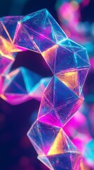 Colorful geometric shapes intertwining in a modern abstract display with vibrant lighting effects