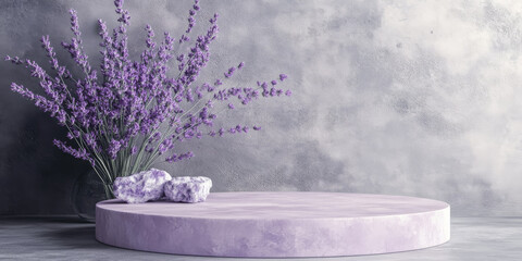 Soft lavender stone podium with a matte finish, ideal for beauty or wellness product display