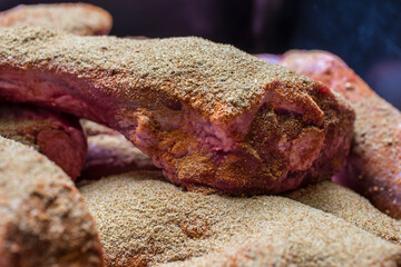 Closeup of uncooked spiced lamb