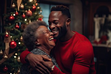 Fototapeta premium Greeting hug adult christmas portrait.