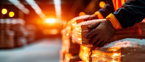 Worker organizing barcoded items for delivery in a temperature-controlled warehouse, cold chain logistics