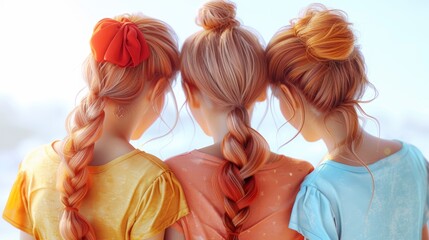 Three Friends Embracing with Braided Hair Celebrating Friendship Day in a Sunny Outdoor Setting