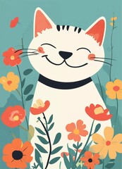 Obraz premium cat and flowers