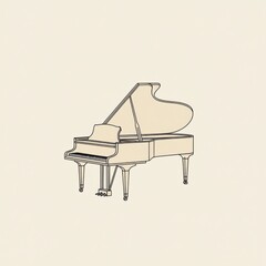 Minimalist line art of grand piano on neutral background reflecting elegant musical design