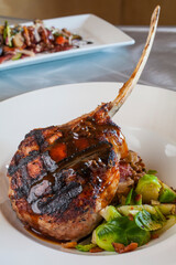 Grilled Pork chop with Brussels sprouts