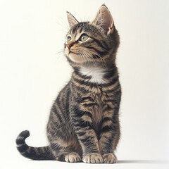 American Bobtail Cat Portrait, showcasing a full-body view of the breed with a distinctive bobbed tail and textured coat against a white background