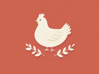 Fototapeta premium Minimalist paper cut chicken design on red background